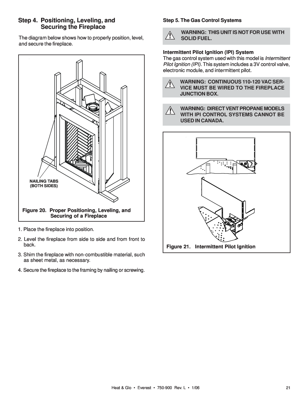 Heat & Glo LifeStyle EVEREST manual Proper Positioning, Leveling, and, Securing of a Fireplace, The Gas Control Systems 