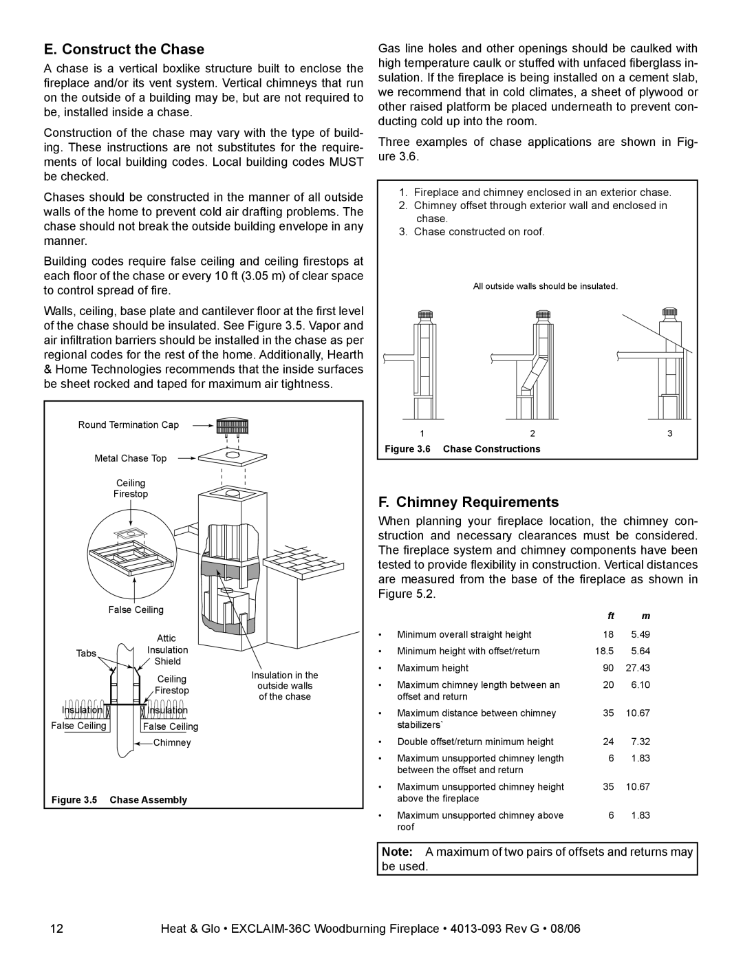 Heat & Glo LifeStyle EXCLAIM-36H-C, EXCLAIM-36T-C owner manual Construct the Chase, Chimney Requirements 