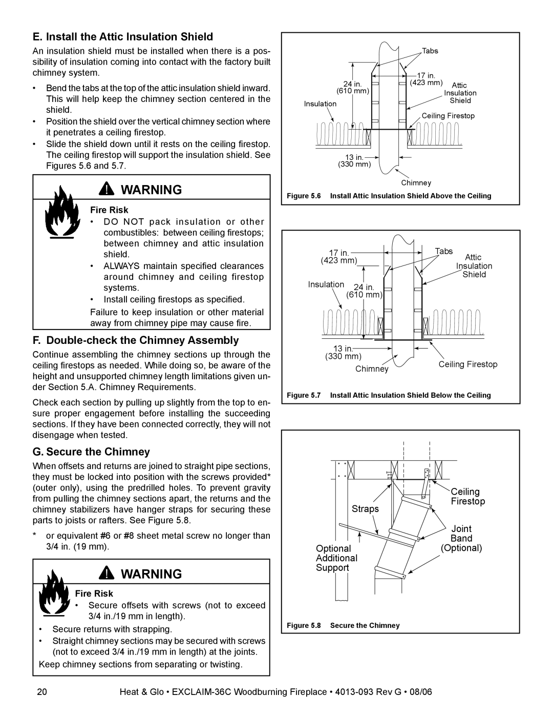 Heat & Glo LifeStyle EXCLAIM-36H-C, EXCLAIM-36T-C Install the Attic Insulation Shield, Double-check the Chimney Assembly 