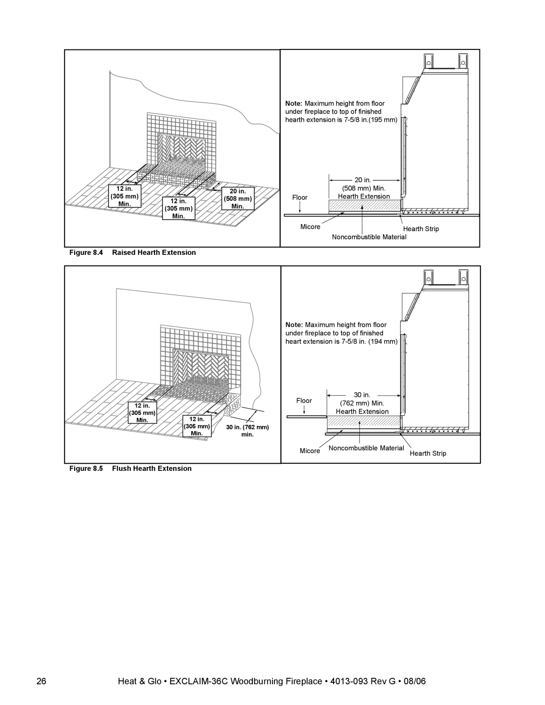 Heat & Glo LifeStyle EXCLAIM-36H-C, EXCLAIM-36T-C owner manual Raised Hearth Extension 