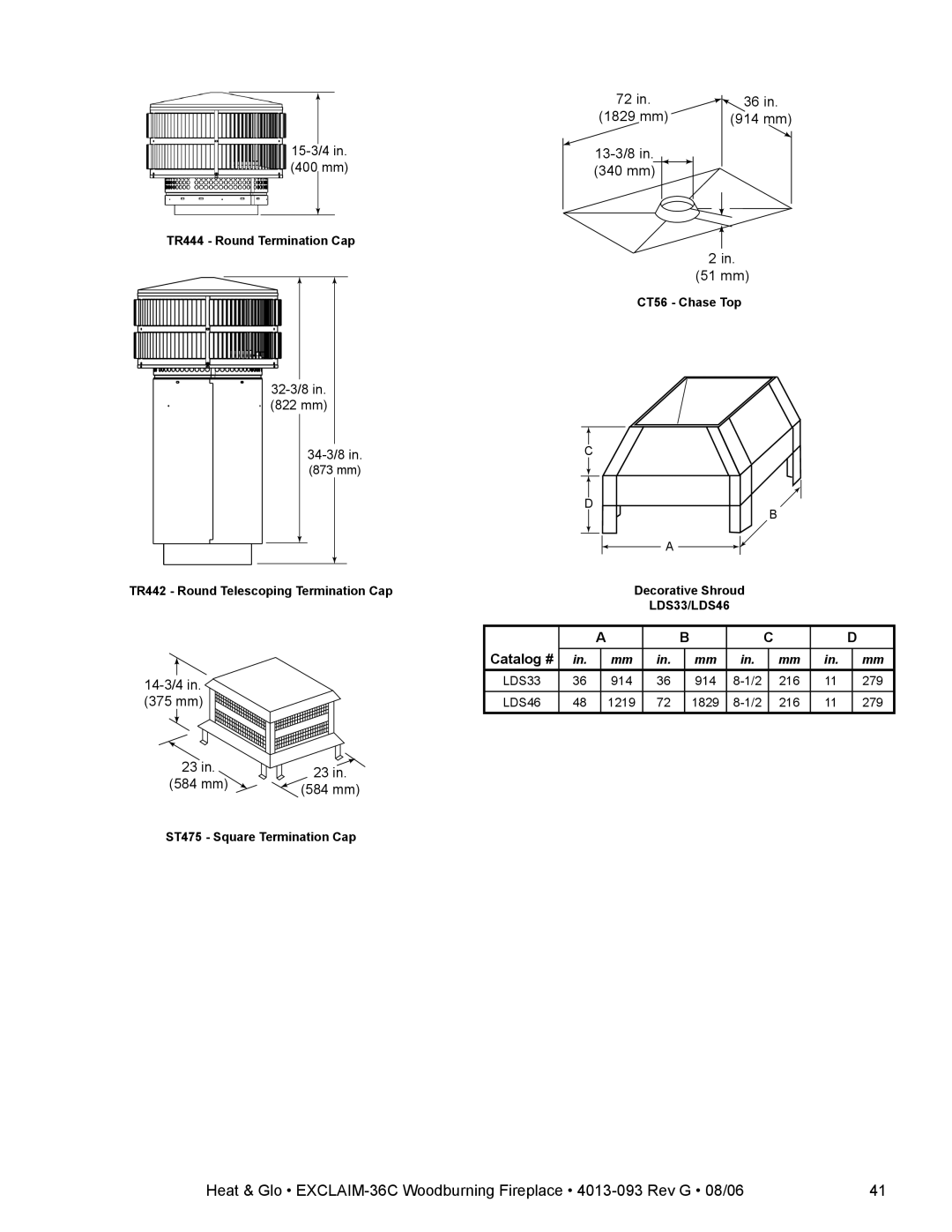 Heat & Glo LifeStyle EXCLAIM-36T-C, EXCLAIM-36H-C owner manual 14-3/4 375 mm 