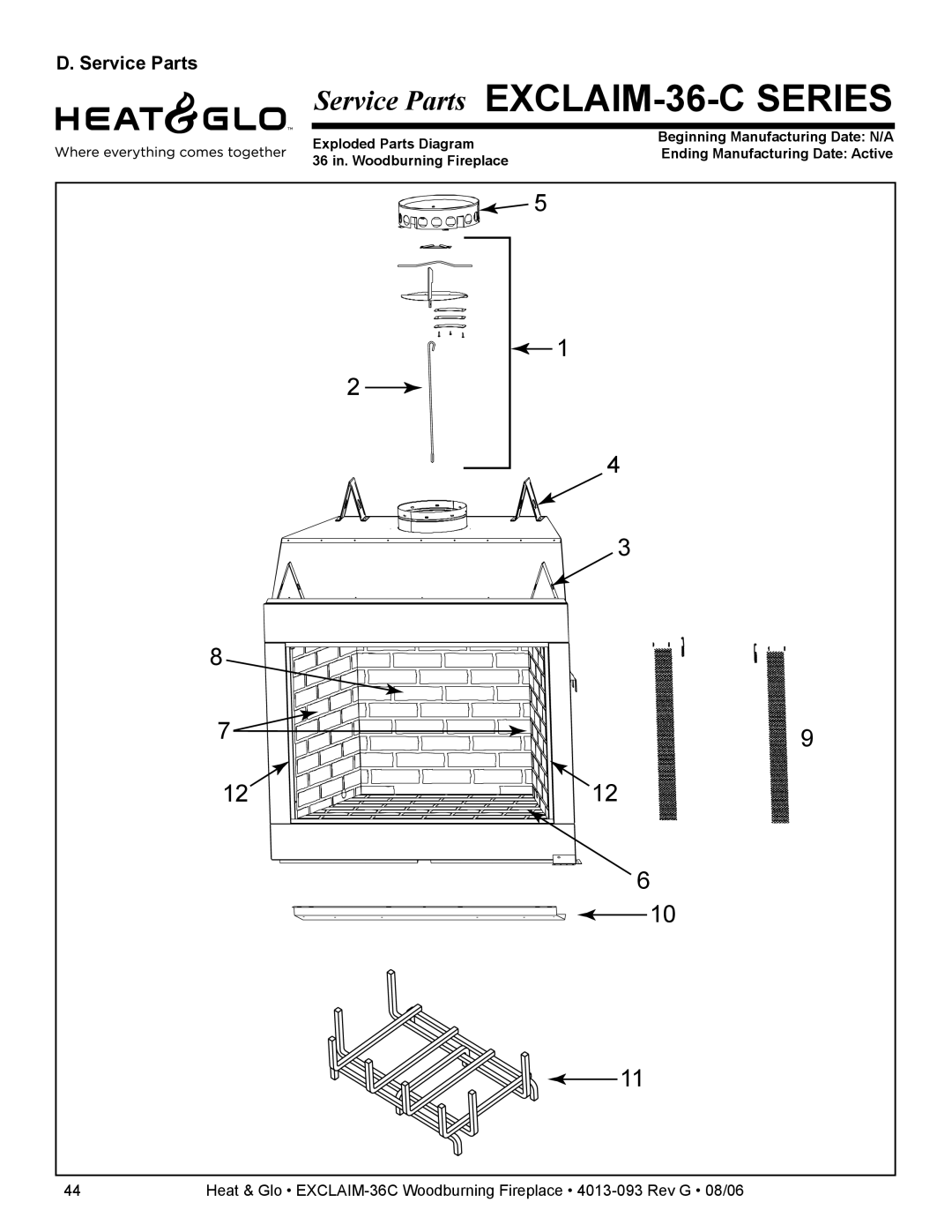 Heat & Glo LifeStyle EXCLAIM-36H-C, EXCLAIM-36T-C owner manual Service Parts EXCLAIM-36-C Series 