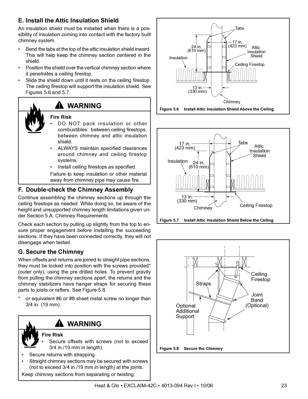 Heat & Glo LifeStyle EXCLAIM-42T-C, EXCLAIM-42H-C Install the Attic Insulation Shield, Double-check the Chimney Assembly 