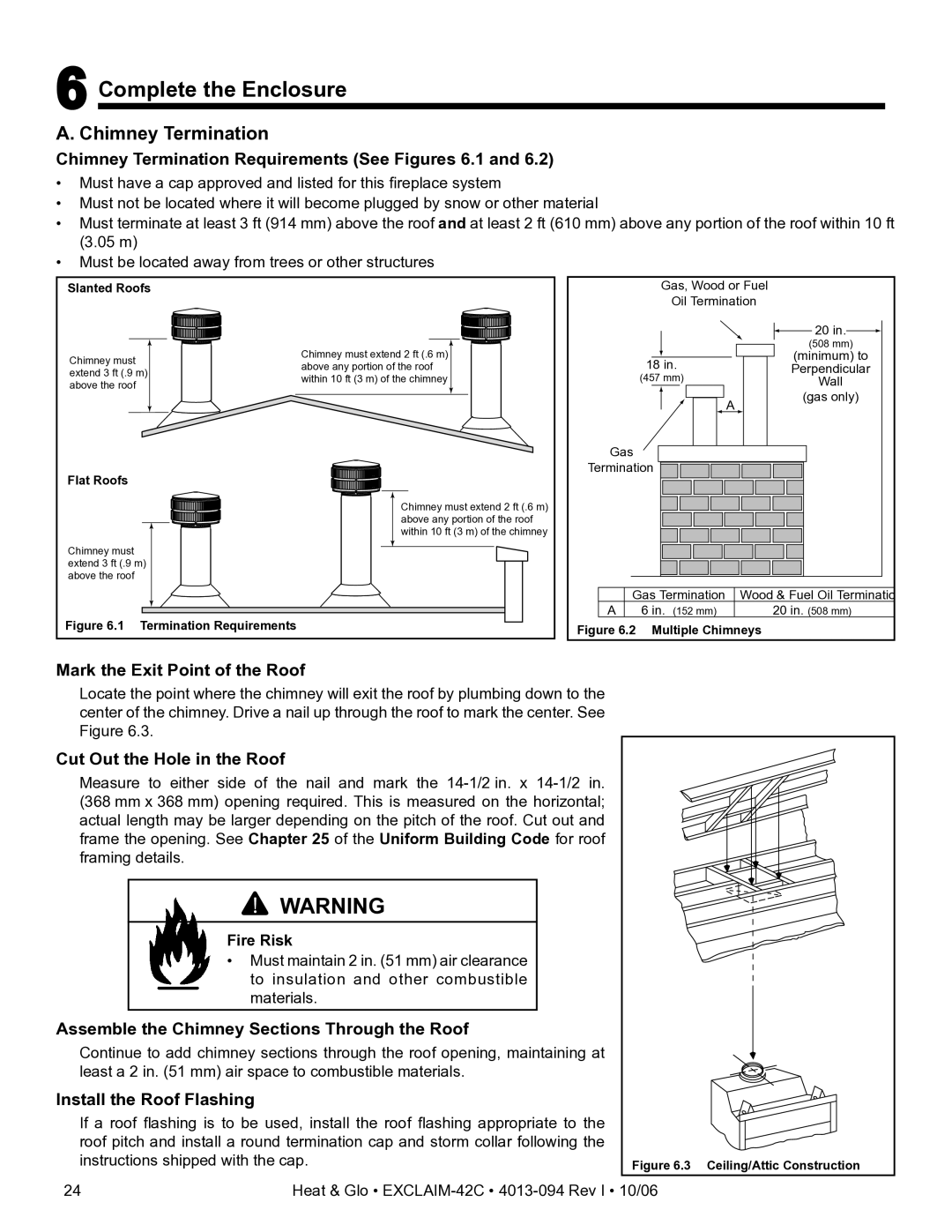 Heat & Glo LifeStyle EXCLAIM-42H-C, EXCLAIM-42T-C owner manual Complete the Enclosure, Chimney Termination 