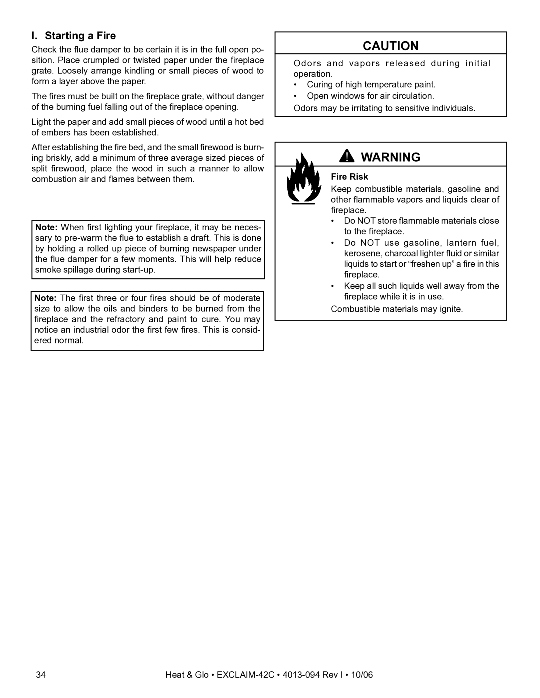 Heat & Glo LifeStyle EXCLAIM-42H-C, EXCLAIM-42T-C owner manual Starting a Fire 