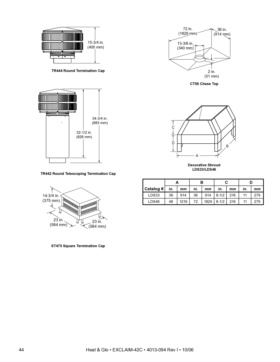 Heat & Glo LifeStyle EXCLAIM-42H-C, EXCLAIM-42T-C owner manual 14-3/4 375 mm 