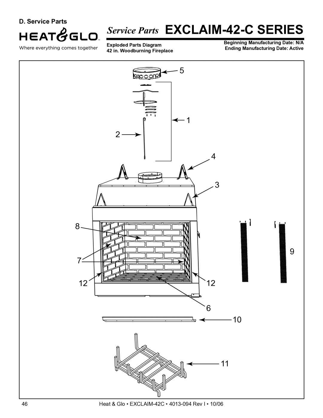 Heat & Glo LifeStyle EXCLAIM-42H-C, EXCLAIM-42T-C owner manual Service Parts EXCLAIM-42-C Series 