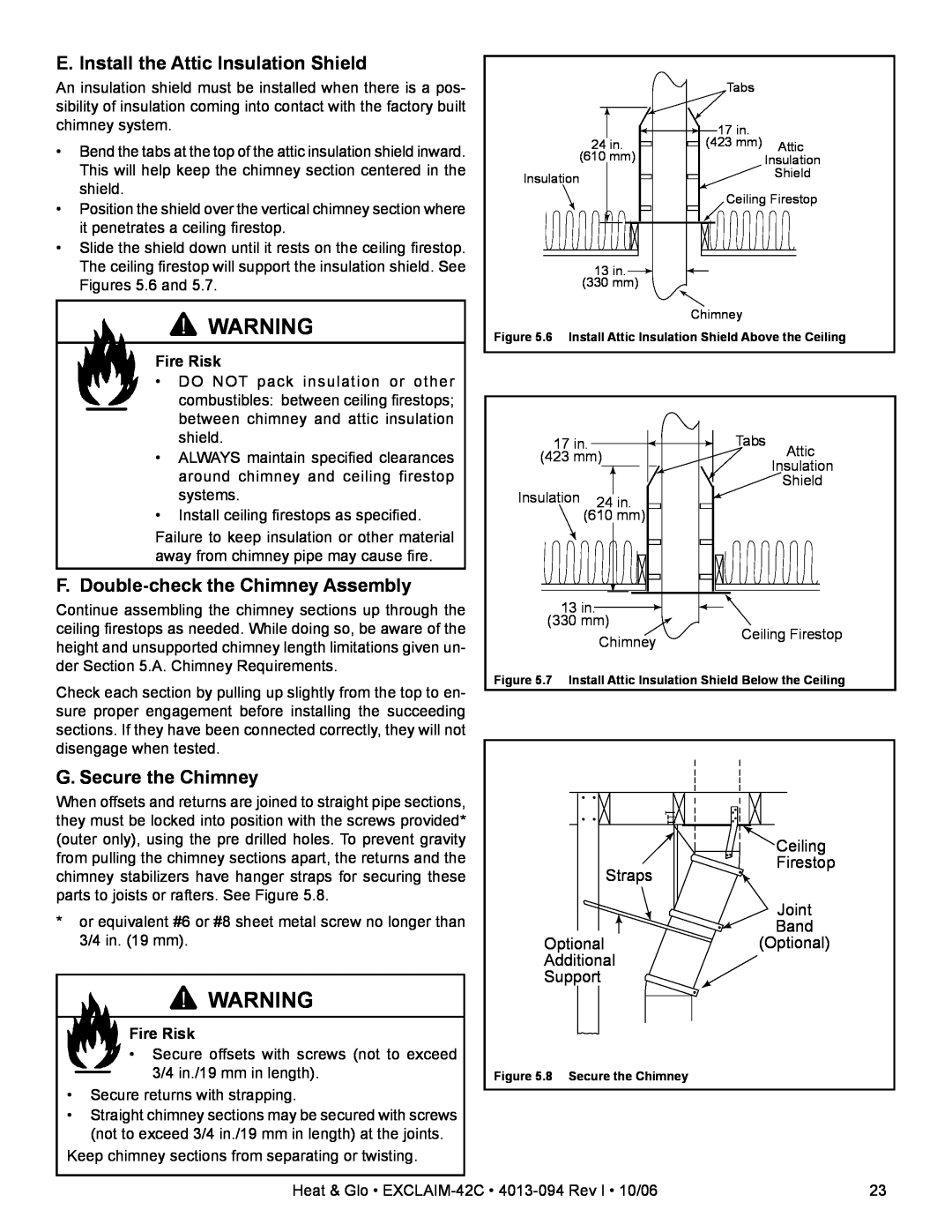 Heat & Glo LifeStyle EXCLAIM-42T-C, EXCLAIM-42H-C Ceiling, Firestop, Joint, Band, Optional, Additional, Support, Fire Risk 