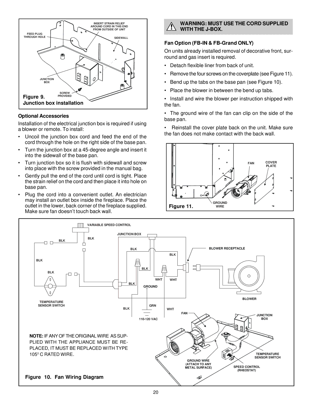 Heat & Glo LifeStyle CFX-Grand-B, CFX-IN-B manual With the J-BOX, Fan Option FB-IN & FB-Grand only 