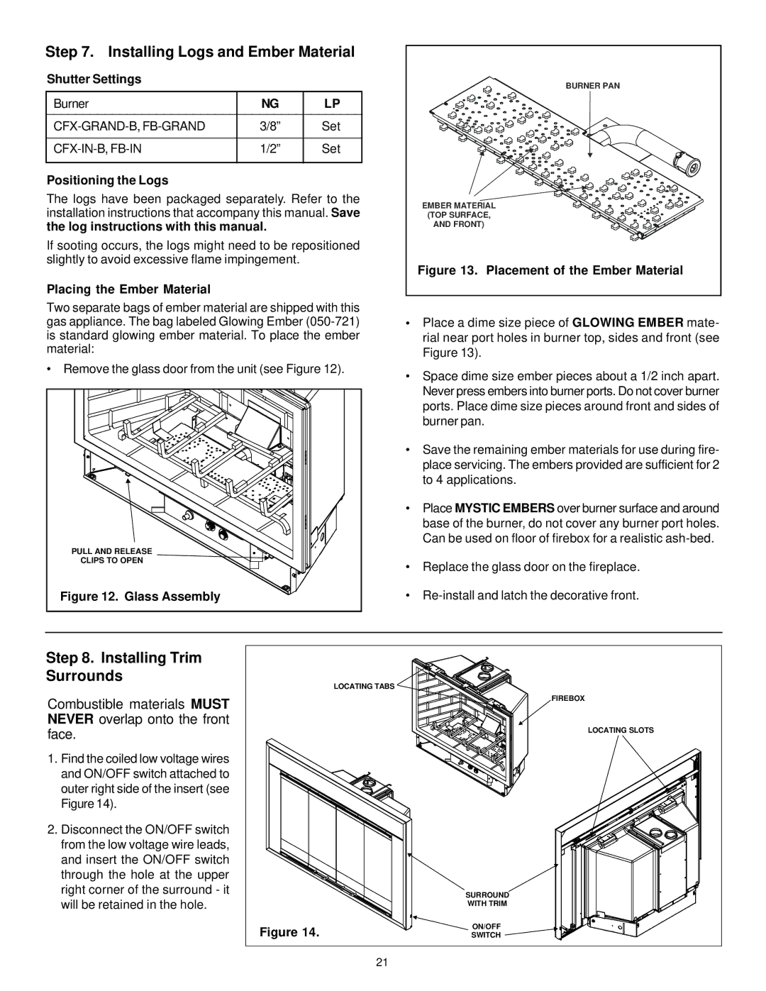 Heat & Glo LifeStyle FB-IN, FB-Grand, CFX-Grand-B, CFX-IN-B Installing Logs and Ember Material, Installing Trim Surrounds 