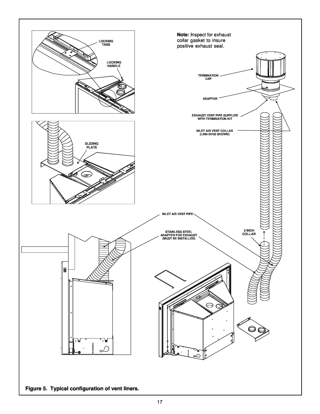 Heat & Glo LifeStyle FB-IN Typical configuration of vent liners, Stainless Steel, Adapter For Exhaust, Must Be Installed 