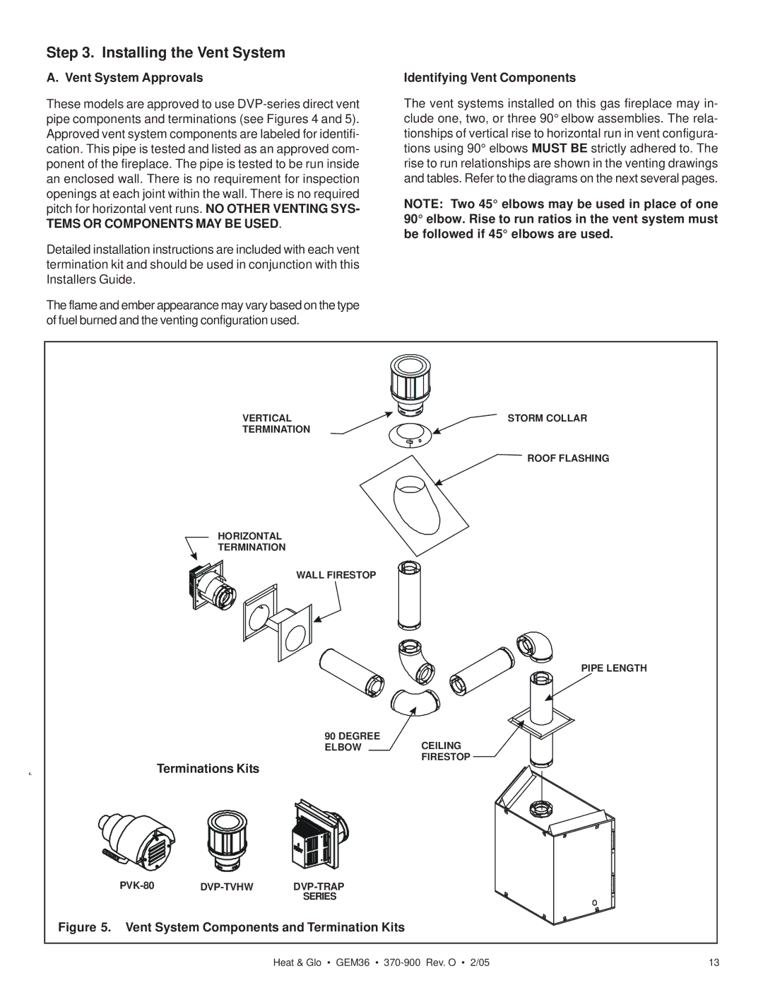 Heat & Glo LifeStyle GEM36 manual Installing the Vent System, Tems or Components MAY be Used 