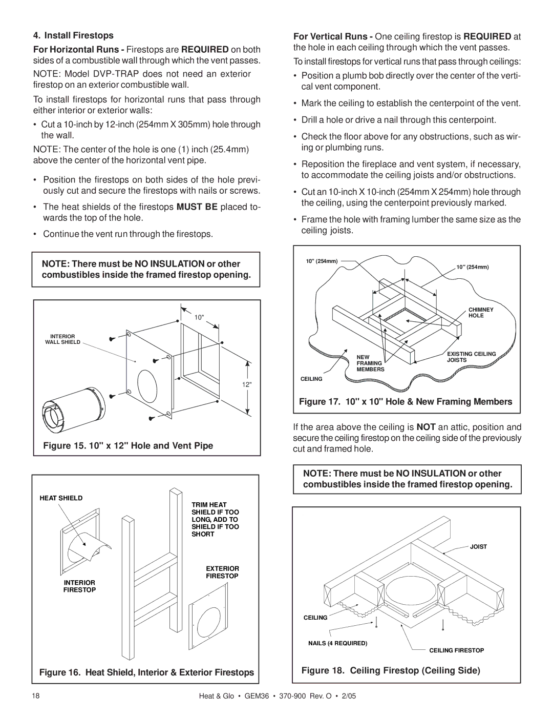 Heat & Glo LifeStyle GEM36 manual Hole and Vent Pipe 