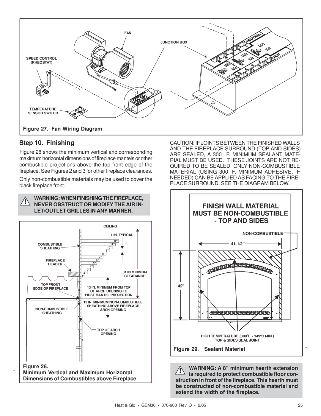 Heat & Glo LifeStyle GEM36 manual Finishing, Fan Wiring Diagram 