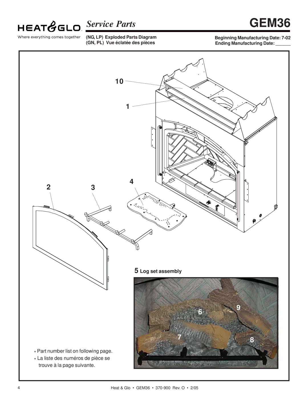 Heat & Glo LifeStyle GEM36 manual Log set assembly 