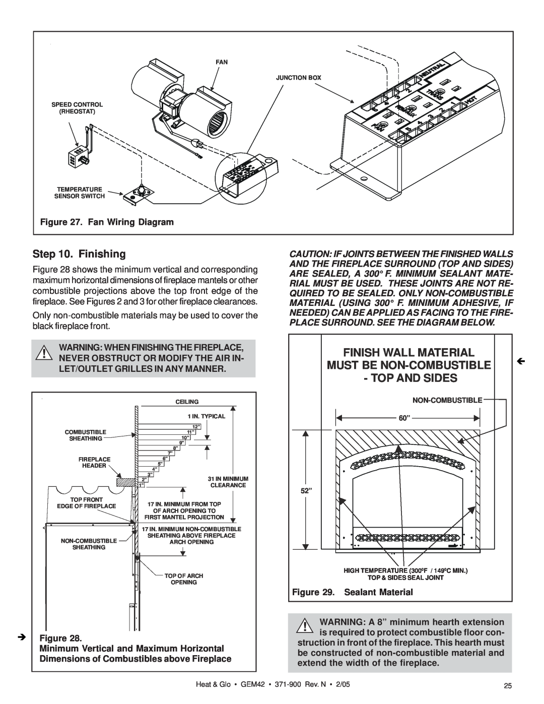Heat & Glo LifeStyle GEM42 Finishing, Finish Wall Material, Must Be Non-Combustible, Top And Sides, Fan Wiring Diagram 