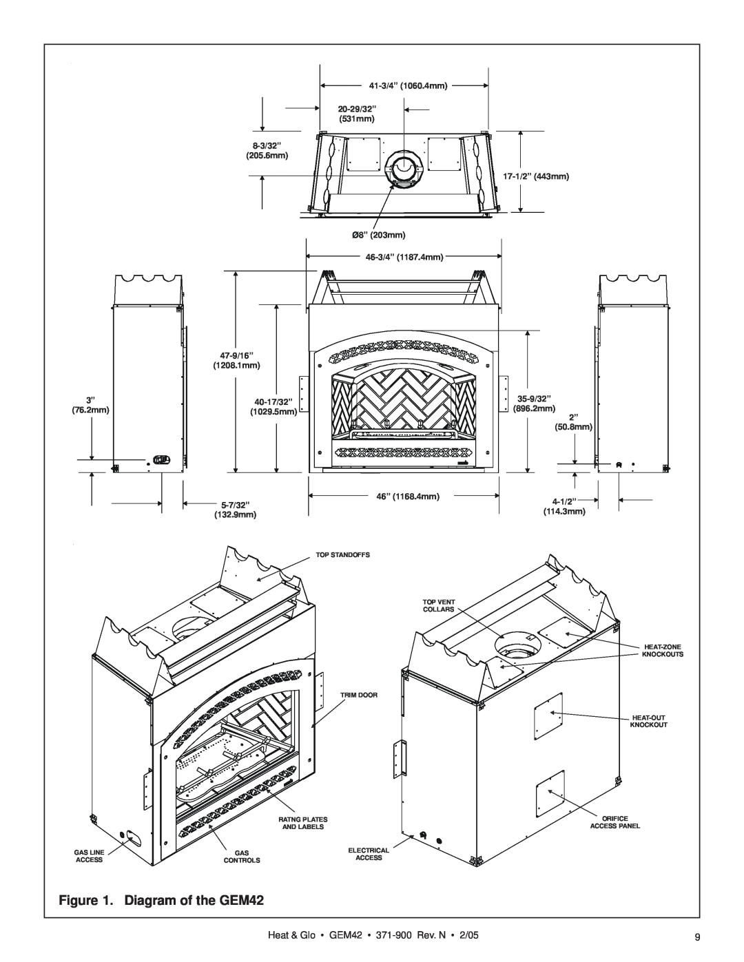 Heat & Glo LifeStyle manual Diagram of the GEM42, Heat & Glo GEM42 371-900 Rev. N 2/05 