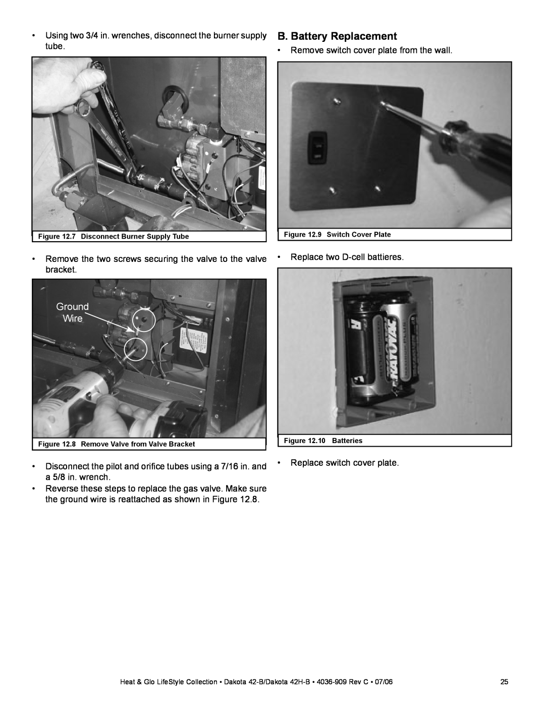 Heat & Glo LifeStyle Dakota 42-B, Heat & Glo Gas Appliance, Dakota 42H-B owner manual Ground Wire 