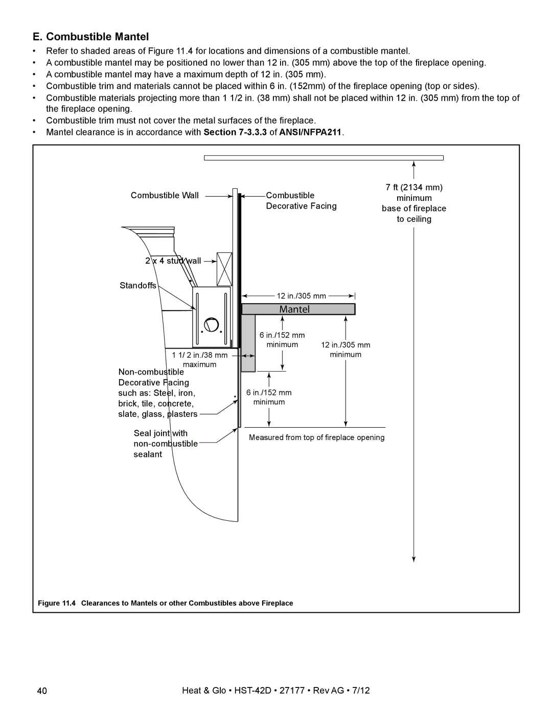 Heat & Glo LifeStyle HST-42D owner manual Combustible Mantel 