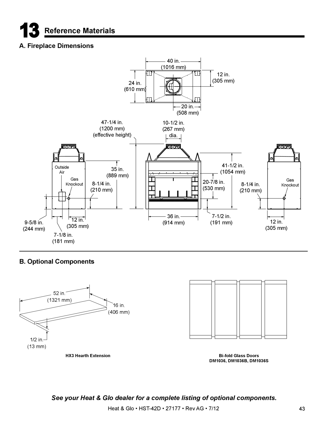 Heat & Glo LifeStyle HST-42D owner manual Reference Materials, Fireplace Dimensions 