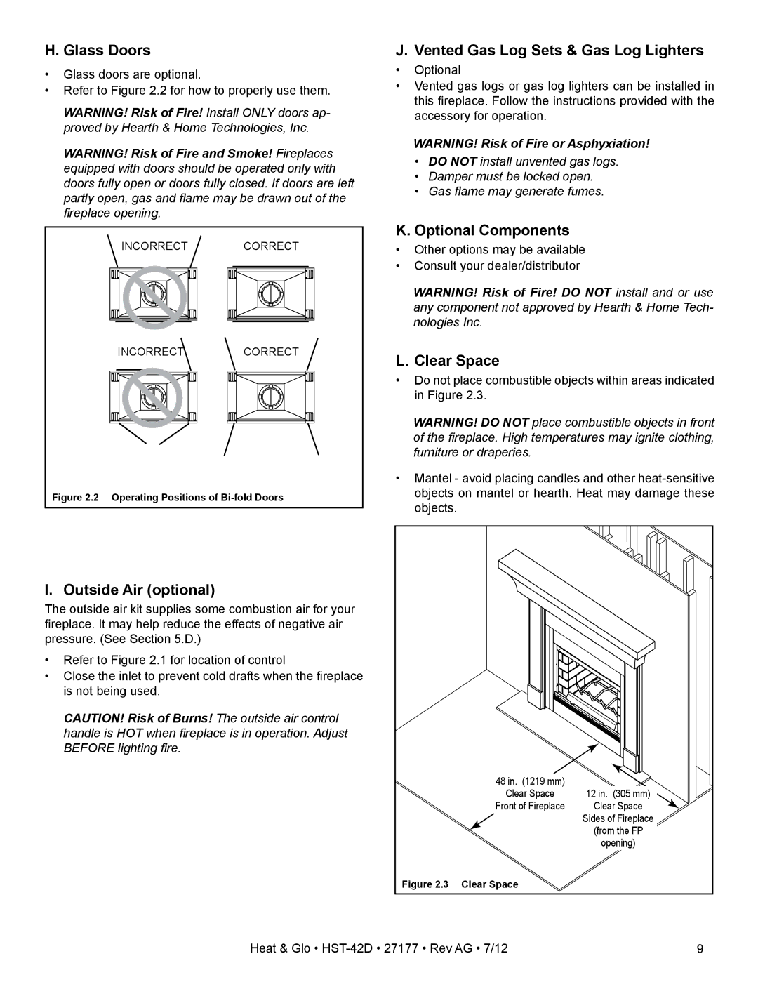 Heat & Glo LifeStyle HST-42D Glass Doors, Outside Air optional, Vented Gas Log Sets & Gas Log Lighters, Clear Space 