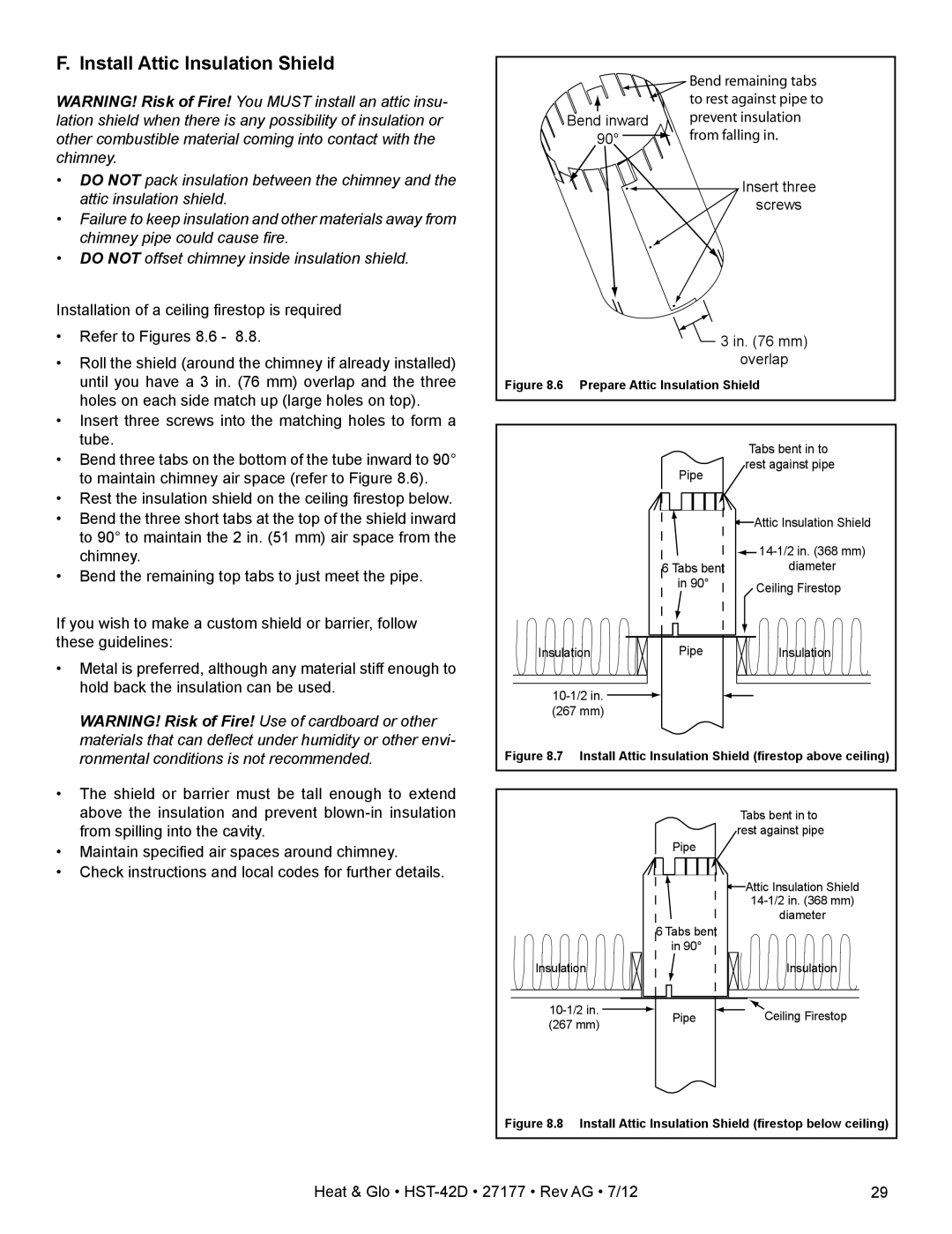 Heat & Glo LifeStyle HST-42D owner manual F. Install Attic Insulation Shield 