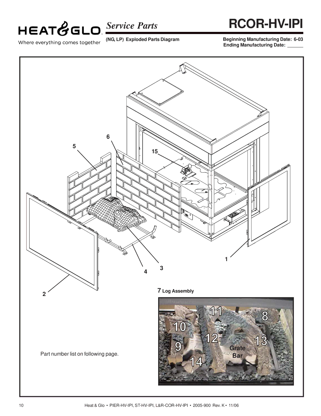 Heat & Glo LifeStyle RCOR-HV-IPI, LCOR-HV-IPI, ST-HV-IPI, PIER-HV-IPI owner manual Rcor-Hv-Ipi, Grate Bar 