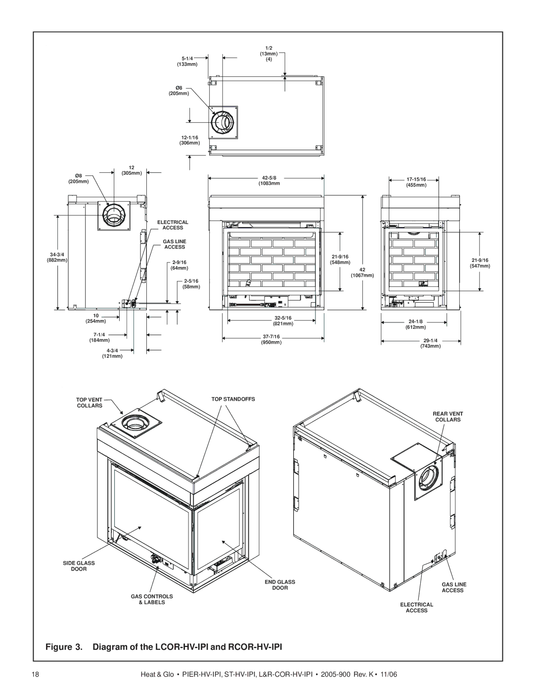 Heat & Glo LifeStyle ST-HV-IPI, PIER-HV-IPI owner manual Diagram of the LCOR-HV-IPI and RCOR-HV-IPI 