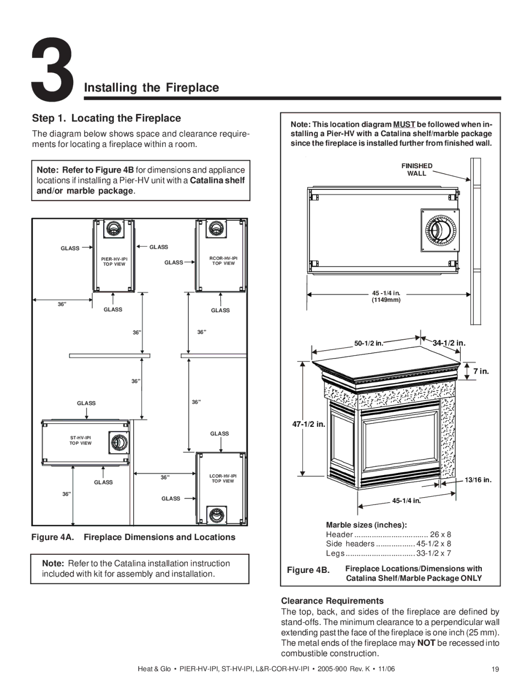 Heat & Glo LifeStyle PIER-HV-IPI, LCOR-HV-IPI, ST-HV-IPI, RCOR-HV-IPI Locating the Fireplace, Clearance Requirements 