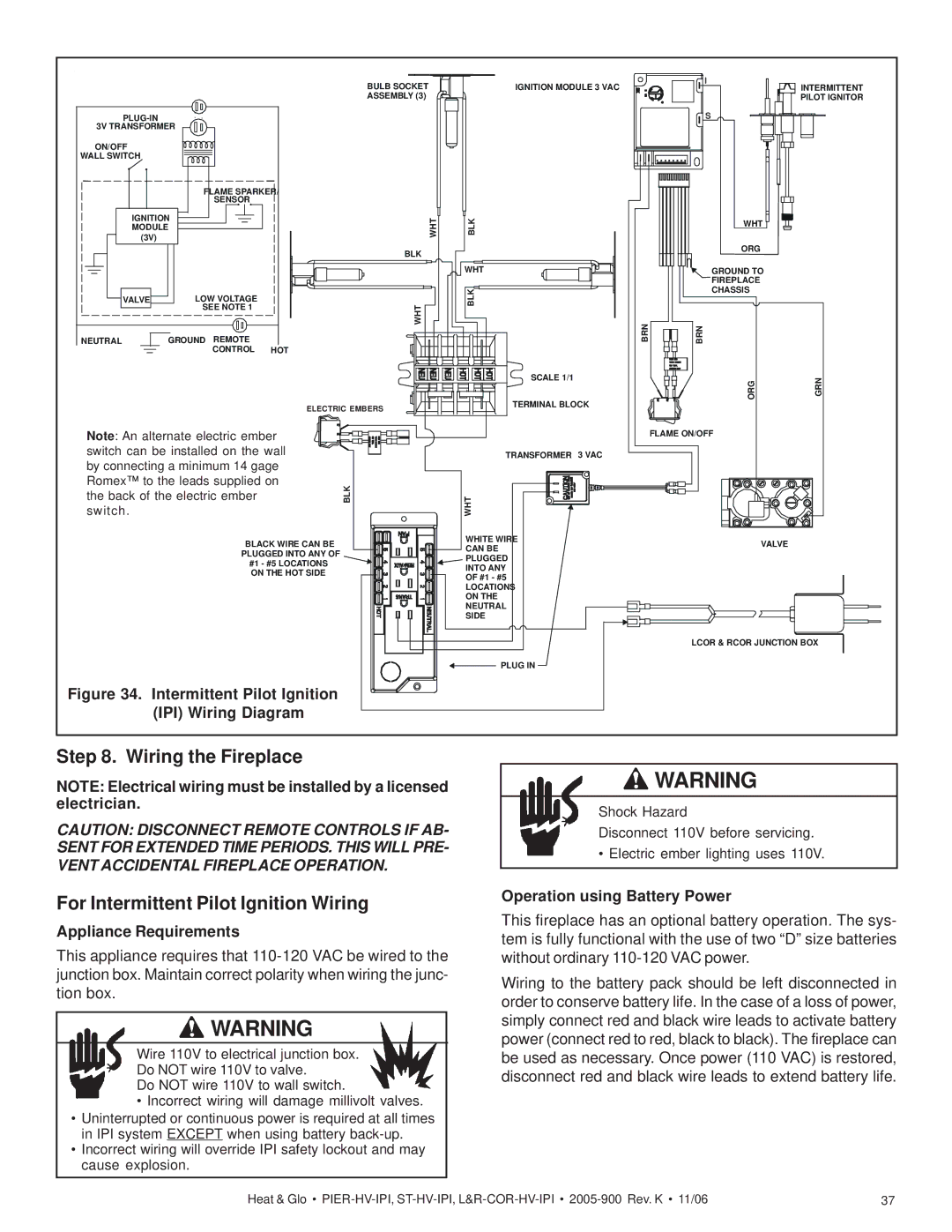 Heat & Glo LifeStyle ST-HV-IPI Wiring the Fireplace For Intermittent Pilot Ignition Wiring, Appliance Requirements 