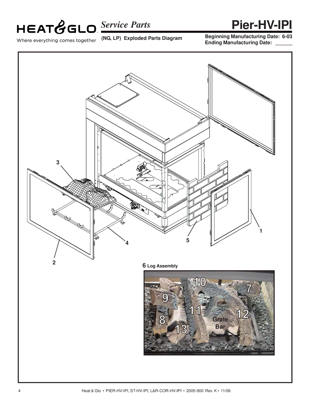 Heat & Glo LifeStyle LCOR-HV-IPI, ST-HV-IPI, RCOR-HV-IPI, PIER-HV-IPI owner manual Grate, Bar 