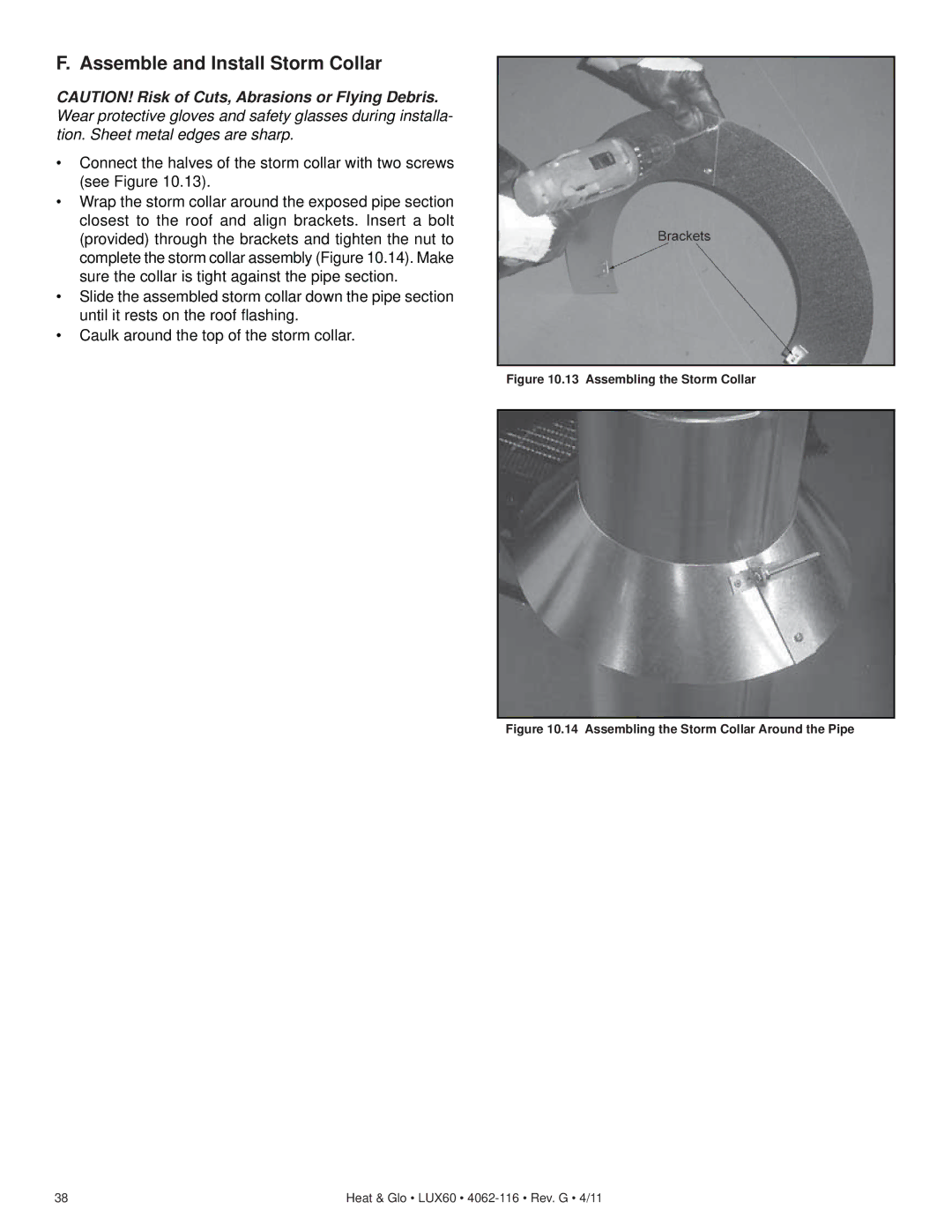 Heat & Glo LifeStyle LUX60 owner manual Assemble and Install Storm Collar, Assembling the Storm Collar 