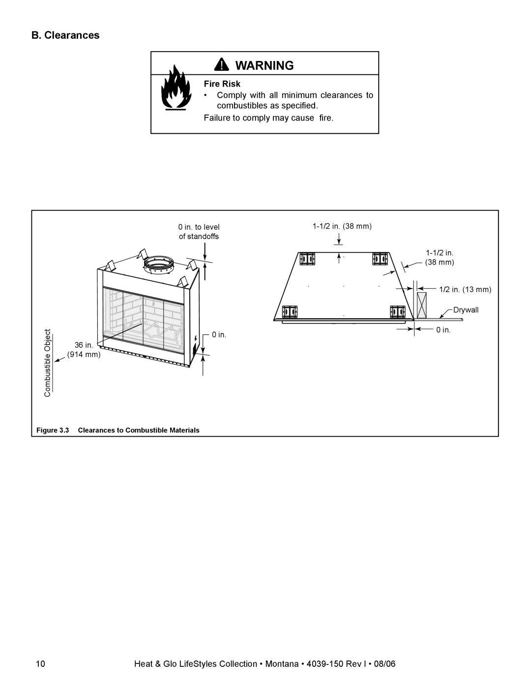 Heat & Glo LifeStyle Montana-42, Montana-36 owner manual Clearances to Combustible Materials 