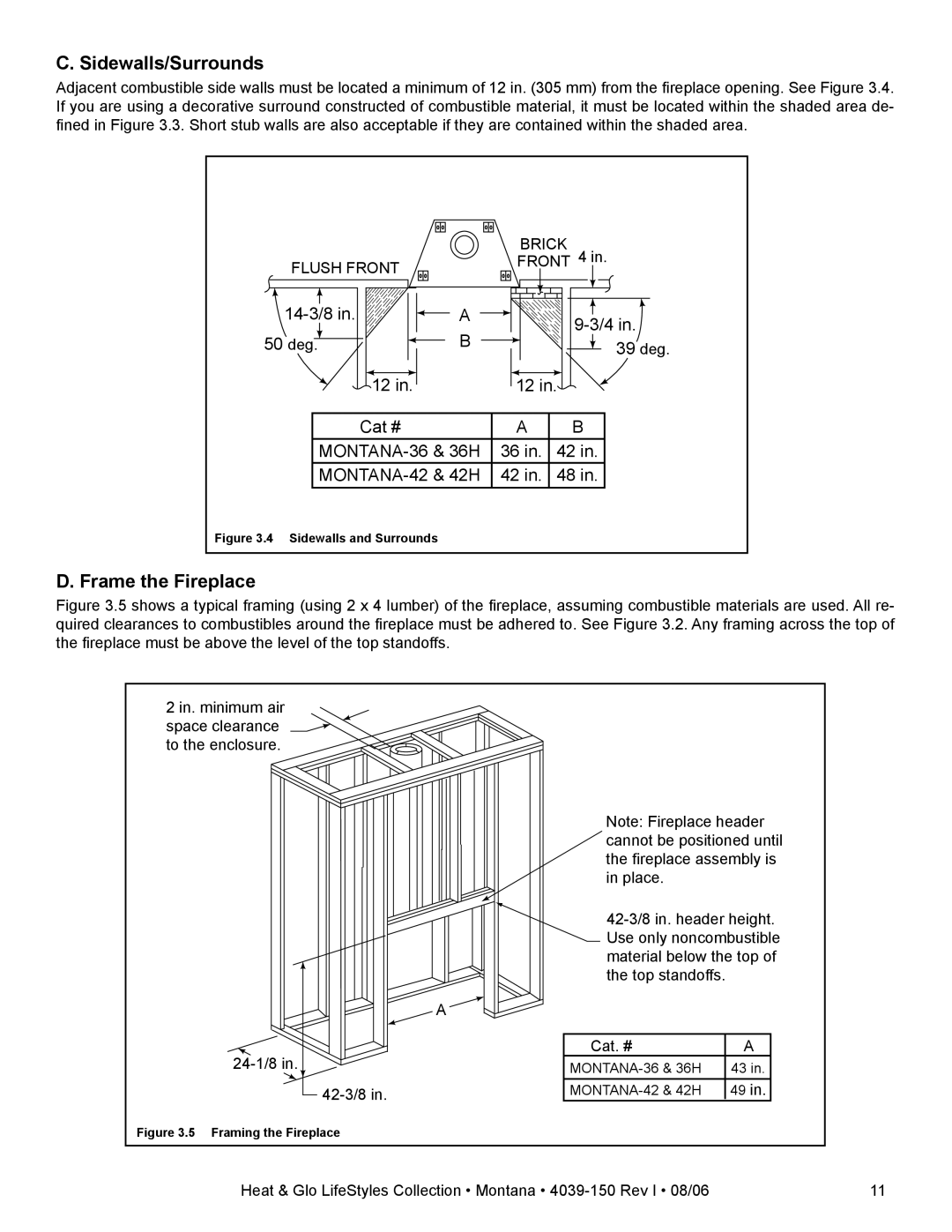 Heat & Glo LifeStyle Montana-36, Montana-42 owner manual Sidewalls/Surrounds, Frame the Fireplace 