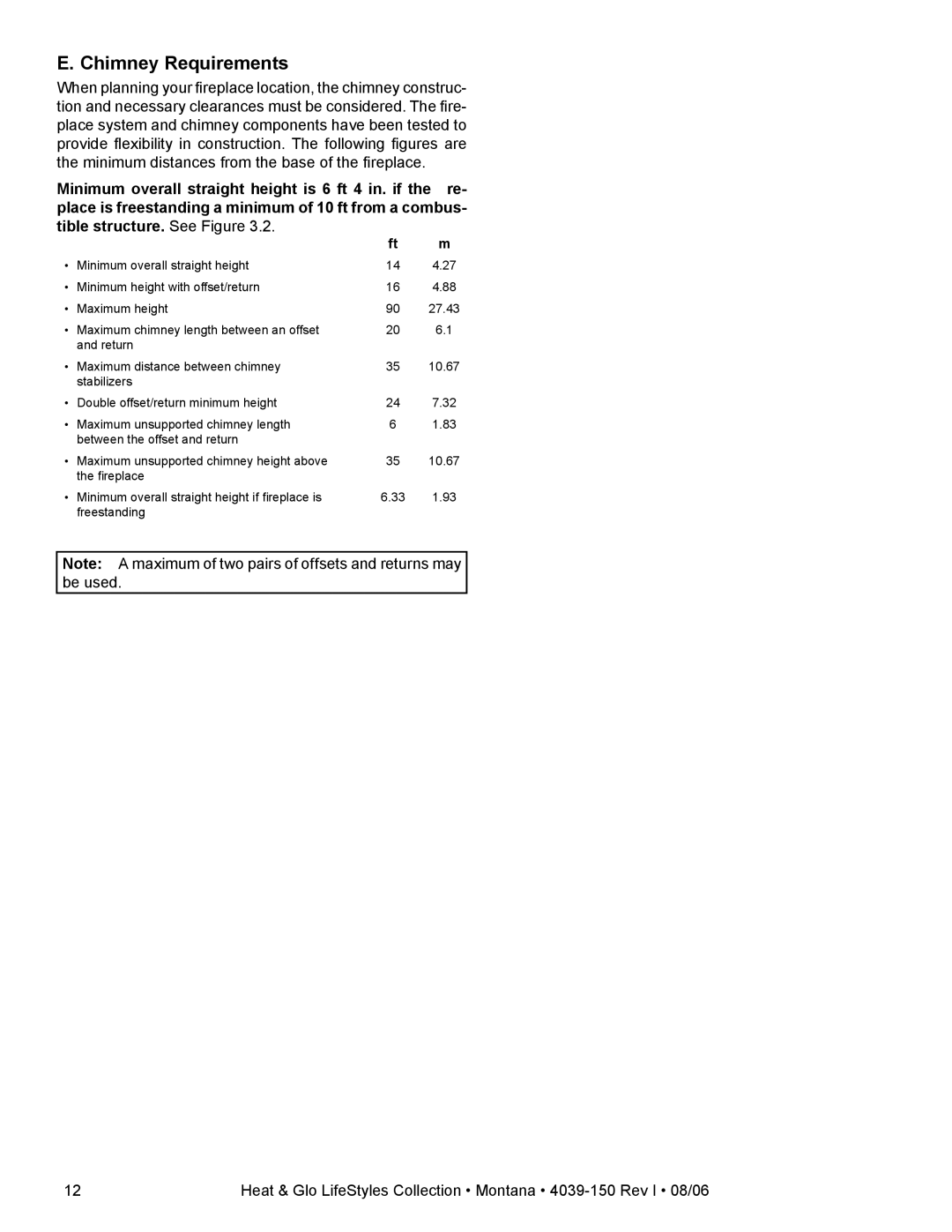 Heat & Glo LifeStyle Montana-42, Montana-36 owner manual Chimney Requirements 