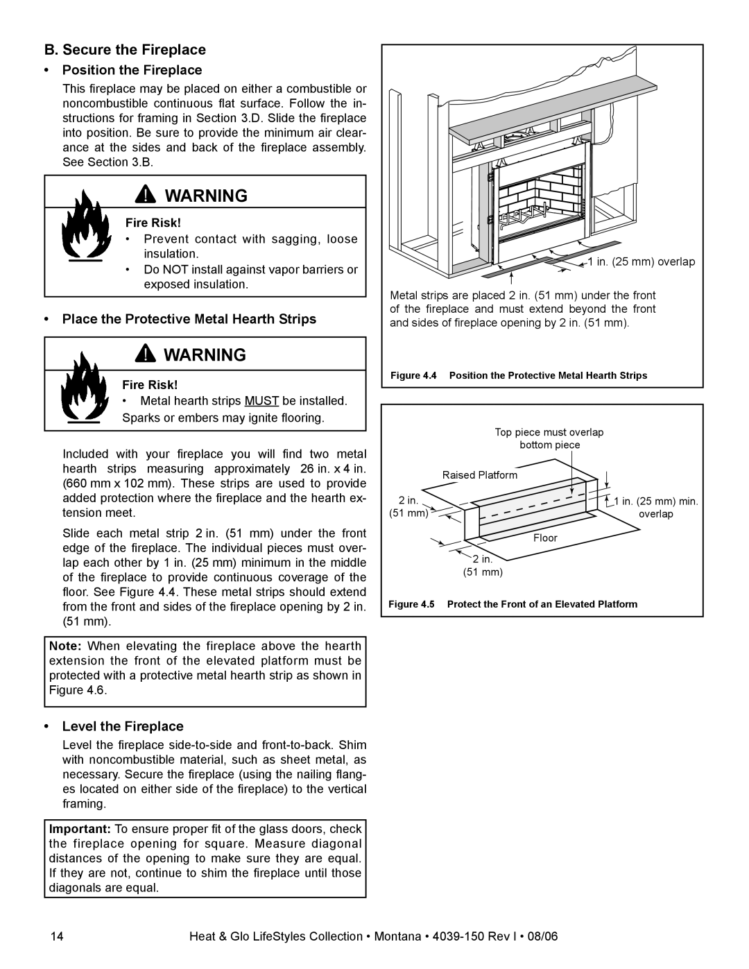 Heat & Glo LifeStyle Montana-42, Montana-36 owner manual Secure the Fireplace, Position the Fireplace 