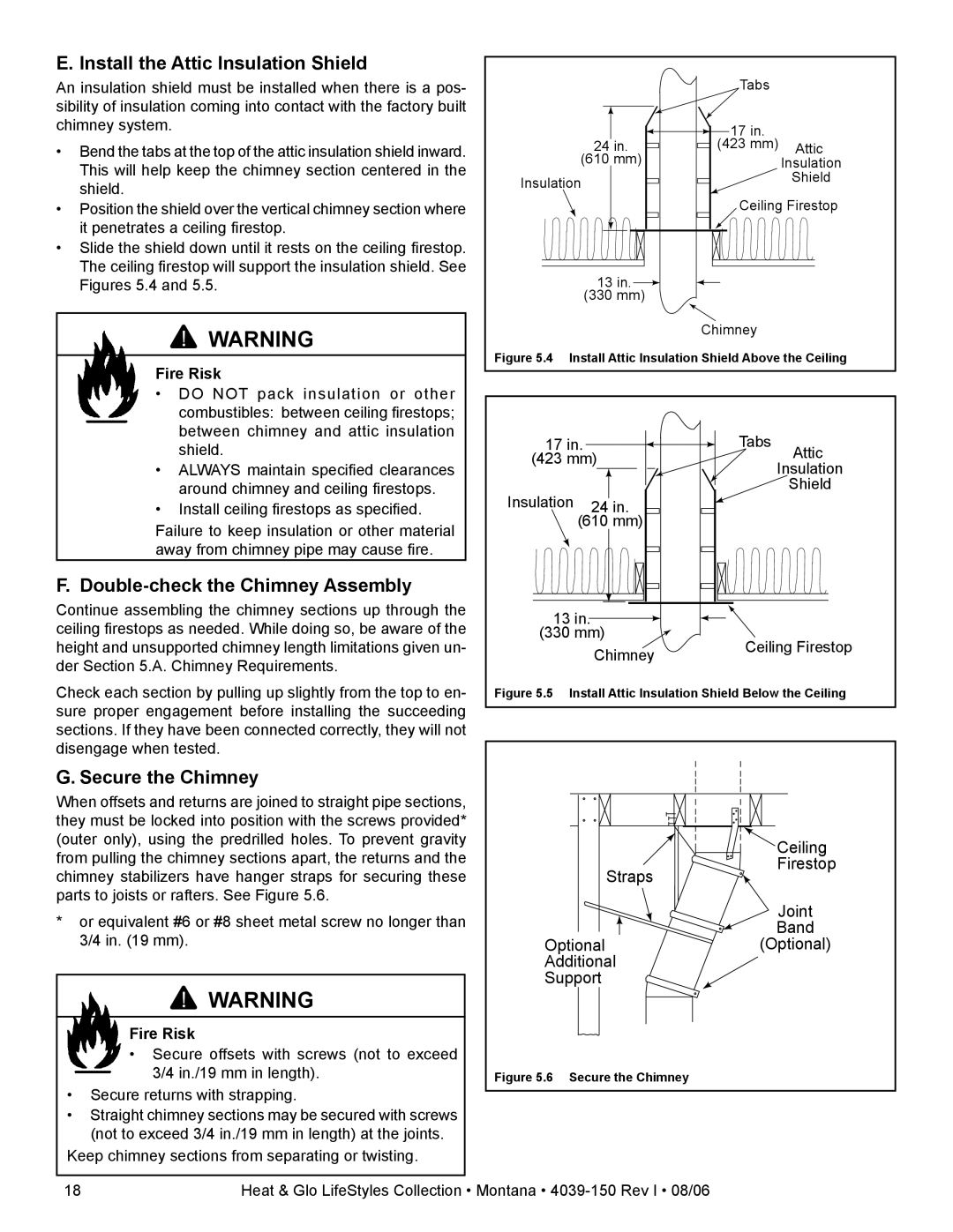 Heat & Glo LifeStyle Montana-42 Install the Attic Insulation Shield, Double-check the Chimney Assembly, Secure the Chimney 