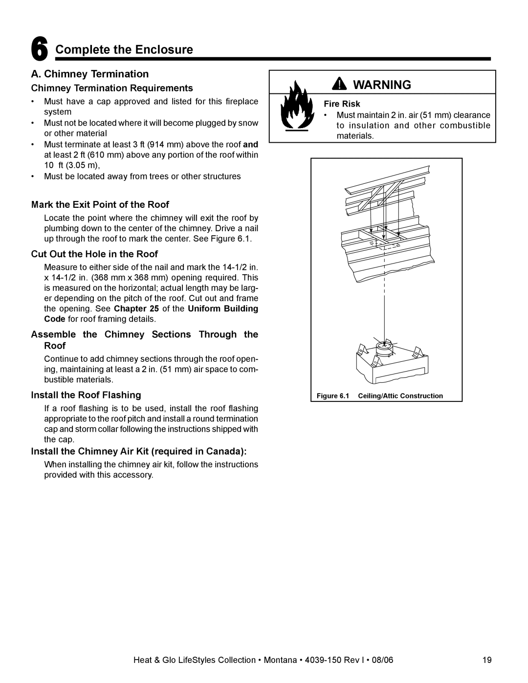 Heat & Glo LifeStyle Montana-36, Montana-42 owner manual Complete the Enclosure, Chimney Termination 