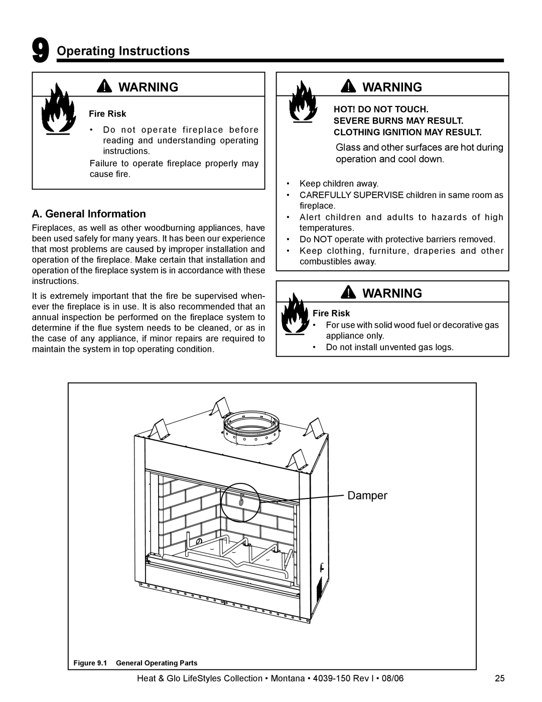 Heat & Glo LifeStyle Montana-36, Montana-42 owner manual Operating Instructions, General Information 