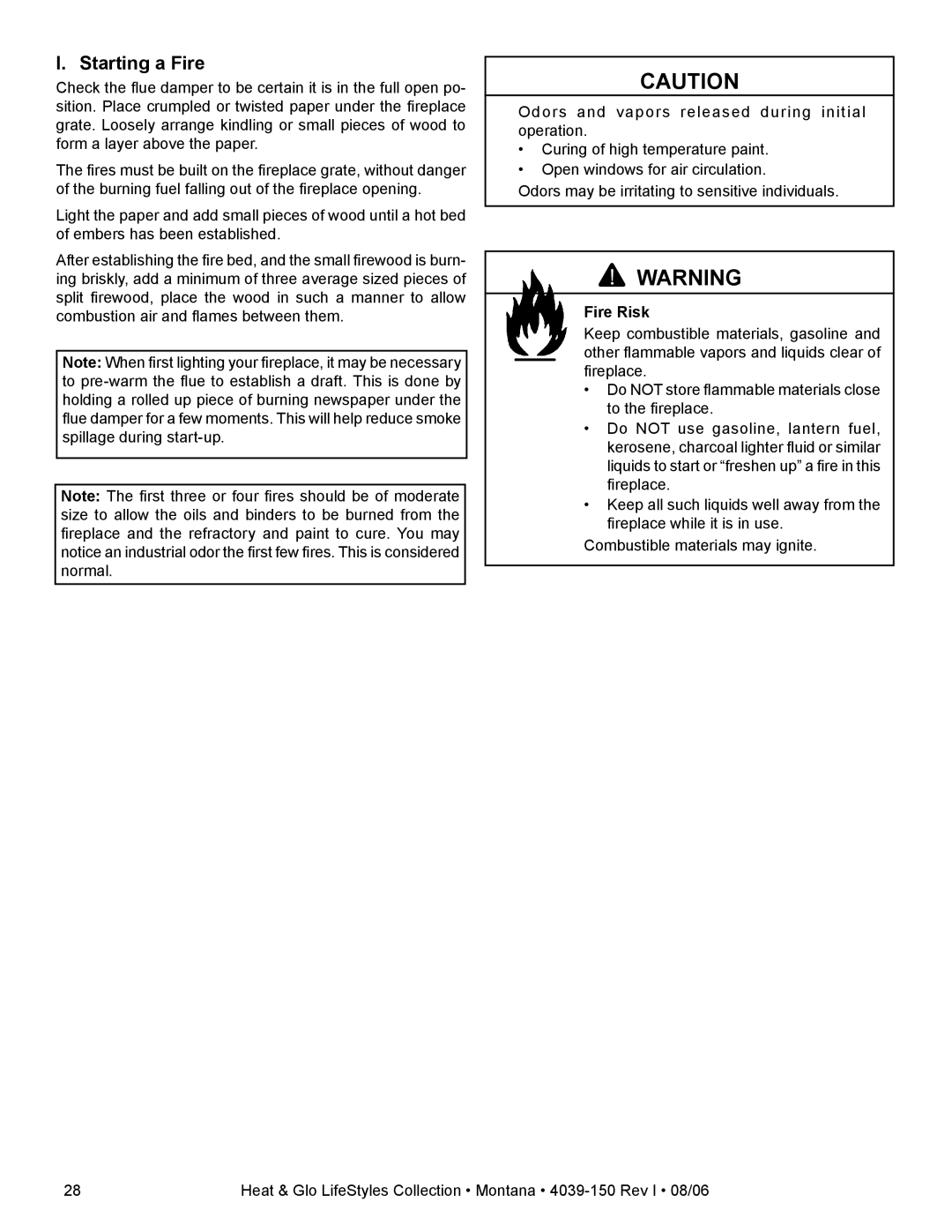 Heat & Glo LifeStyle Montana-42, Montana-36 owner manual Starting a Fire 