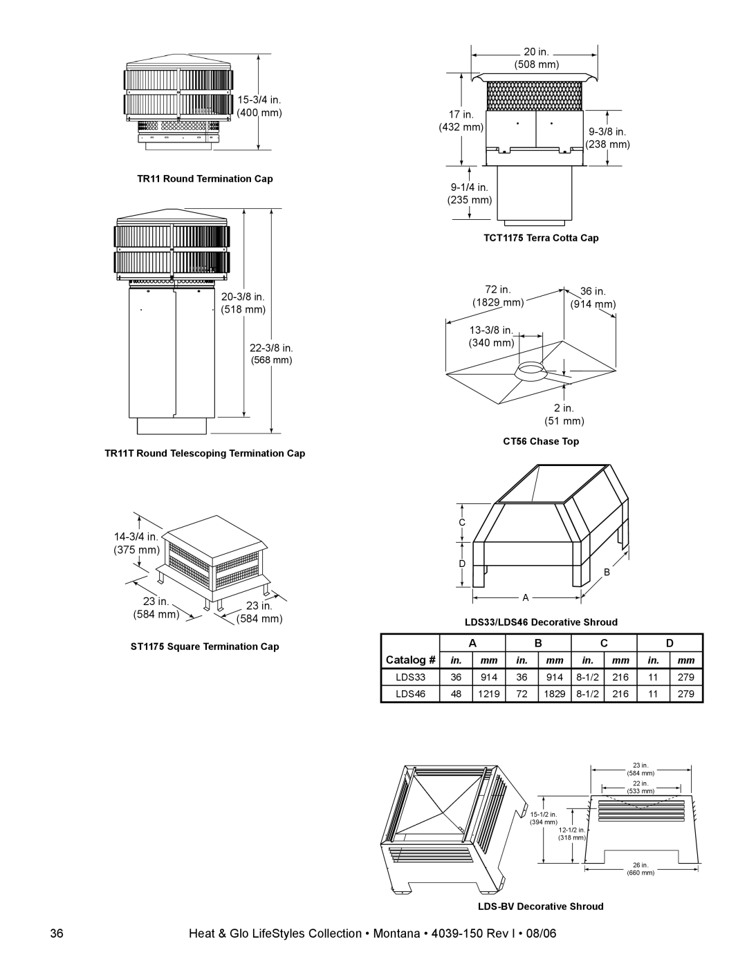 Heat & Glo LifeStyle Montana-42, Montana-36 owner manual 13-3/8 340 mm 51 mm 