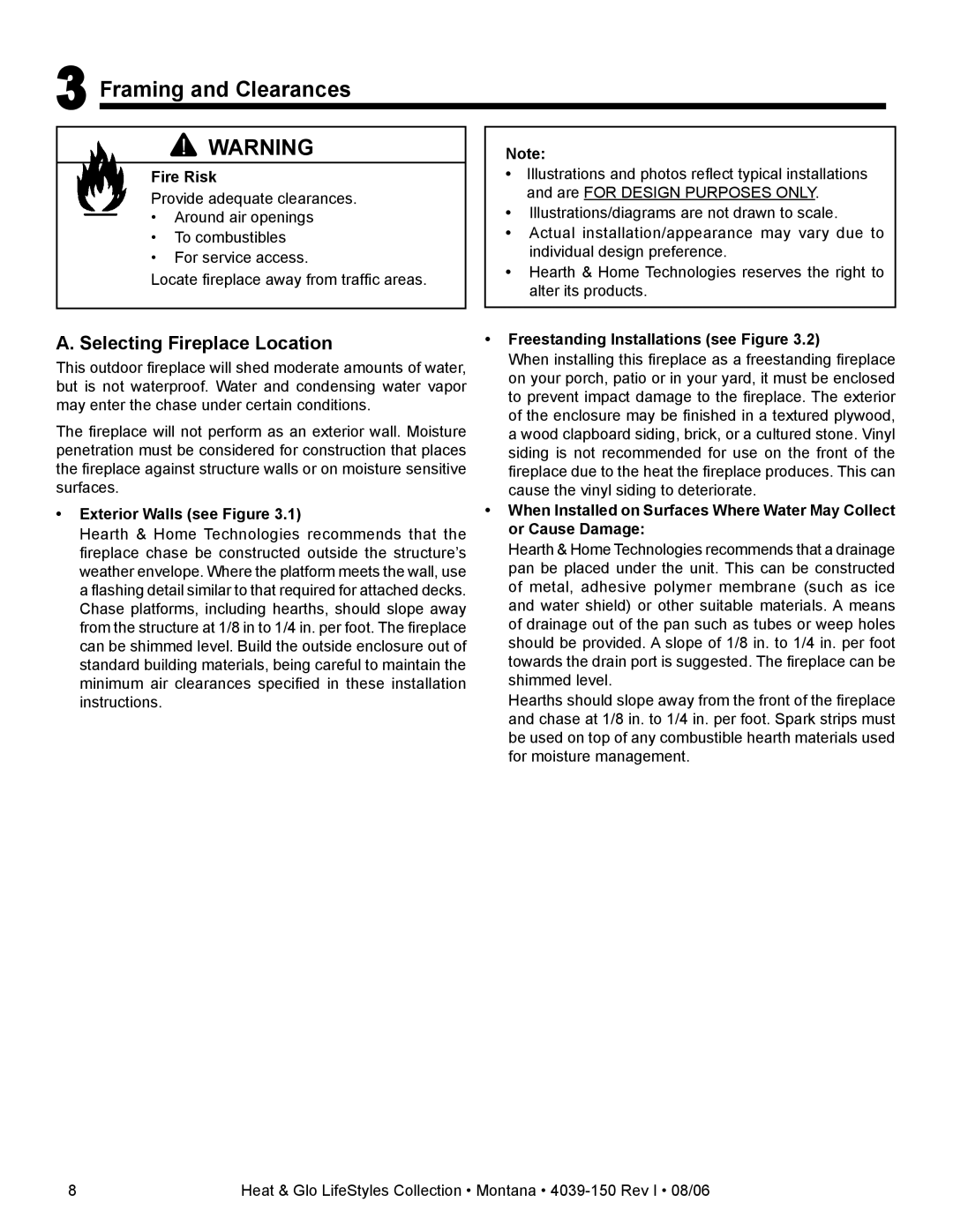 Heat & Glo LifeStyle Montana-42 Framing and Clearances, Selecting Fireplace Location, Exterior Walls see Figure 