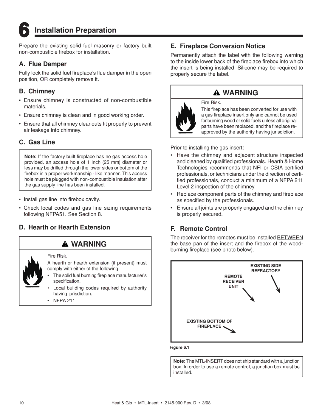 Heat & Glo LifeStyle MTL-INSERT owner manual Installation Preparation 