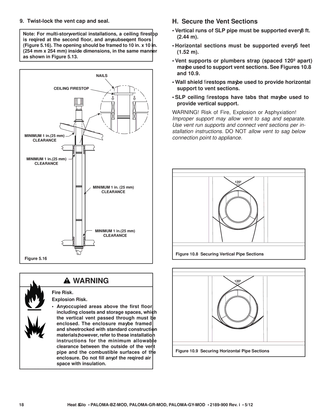 Heat & Glo LifeStyle PALOMA-BZ-MOD owner manual Secure the Vent Sections, Twist-lock the vent cap and seal 