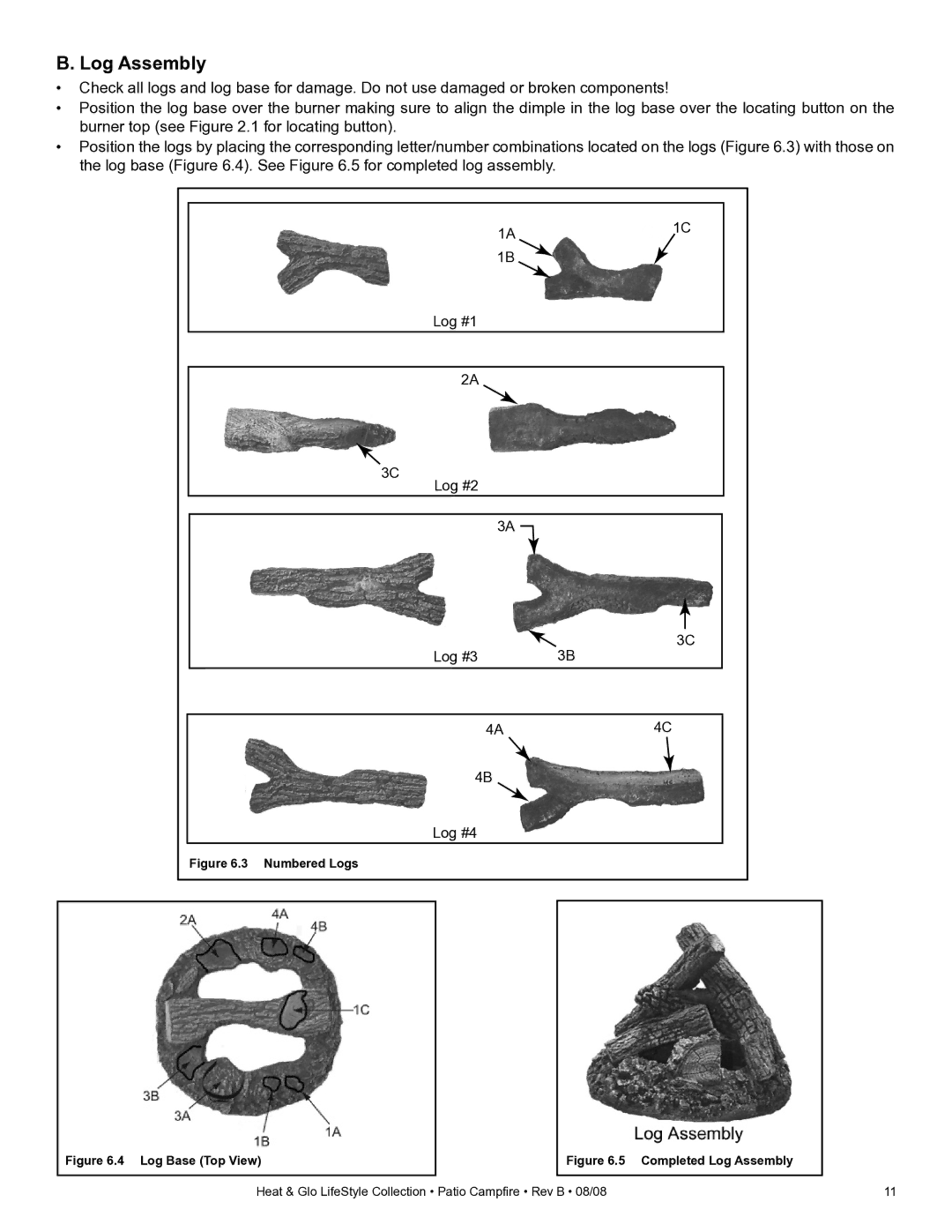 Heat & Glo LifeStyle PCFM-HNG, PCFML-HNG owner manual Log Assembly, Numbered Logs 
