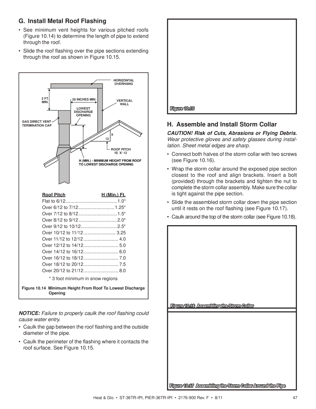 Heat & Glo LifeStyle ST-36TR-IPI, PIER-36TRLP-IPI Install Metal Roof Flashing, Assemble and Install Storm Collar 