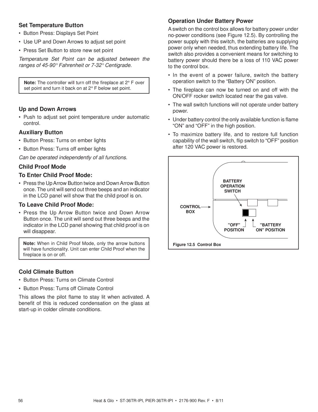 Heat & Glo LifeStyle PIER-36TRLP-IPI, PIER-36TR-IPI, ST-36TRLP-IPI, ST-36TR-IPI owner manual Up and Down Arrows 