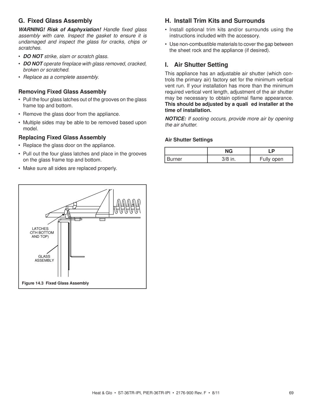Heat & Glo LifeStyle PIER-36TR-IPI, PIER-36TRLP-IPI, ST-36TRLP-IPI Install Trim Kits and Surrounds, Air Shutter Setting 