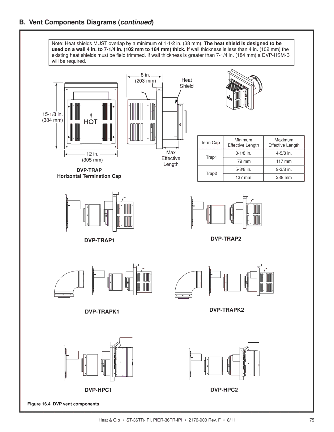 Heat & Glo LifeStyle ST-36TR-IPI, PIER-36TRLP-IPI owner manual DVP-TRAP1 DVP-TRAP2 DVP-TRAPK1 DVP-TRAPK2 DVP-HPC1 DVP-HPC2 