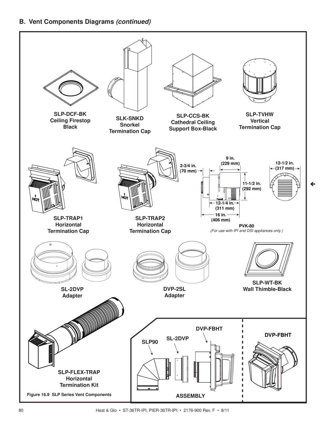 Heat & Glo LifeStyle PIER-36TRLP-IPI, PIER-36TR-IPI, ST-36TRLP-IPI Black Support Box-Black, Wall Thimble-Black, Adapter 